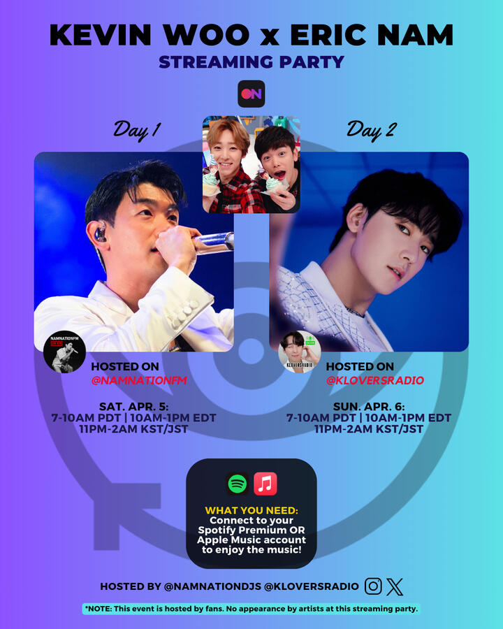 Kevin Woo and Eric Nam Stationhead Streaming Party