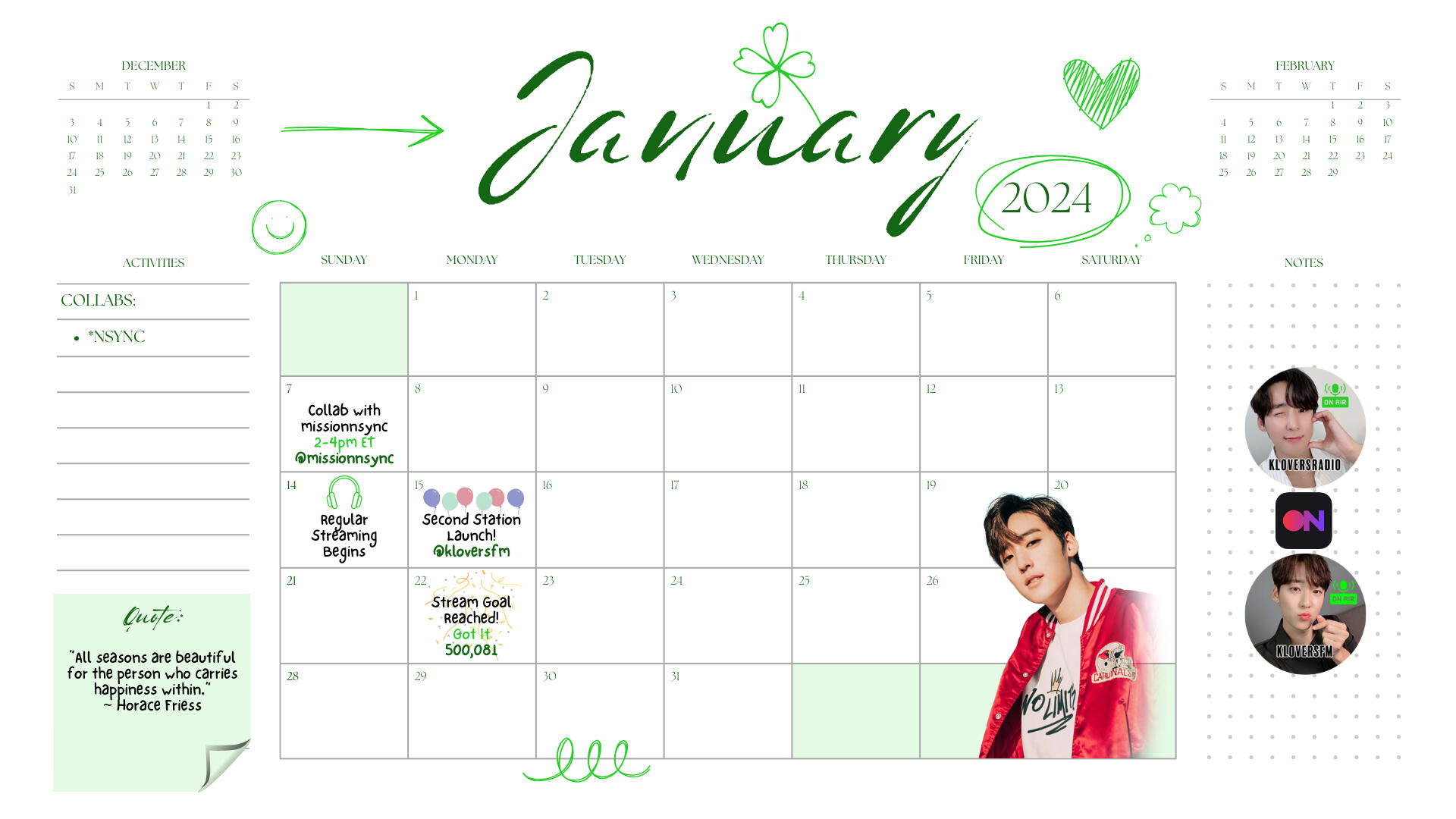 January 2024 Calendar for KLOVERsRadio Stationhead