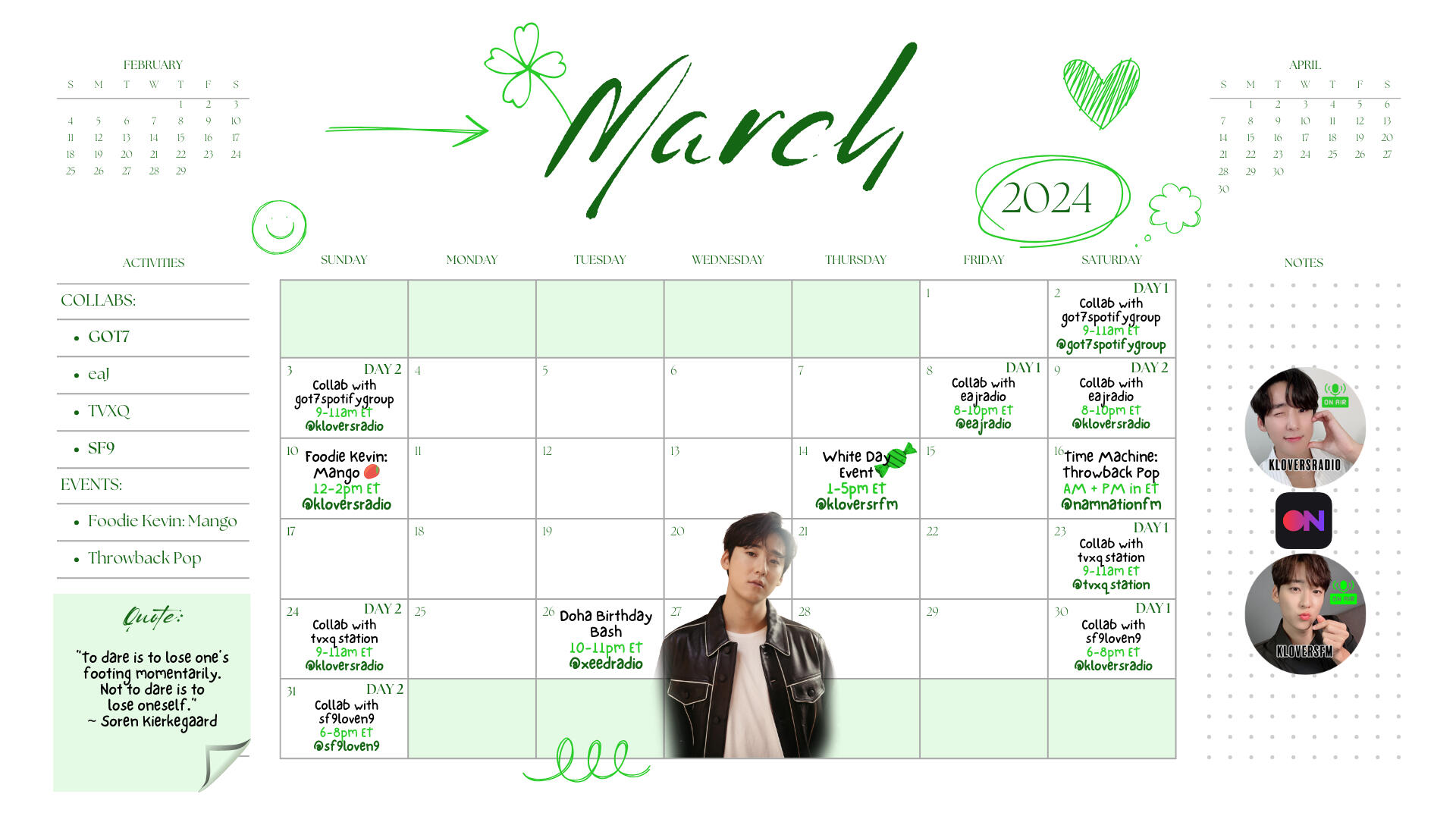 March 2024 Calendar for KLOVERsRadio Stationhead