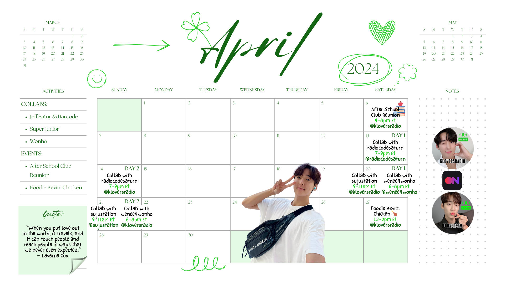 April 2024 Calendar for KLOVERsRadio Stationhead