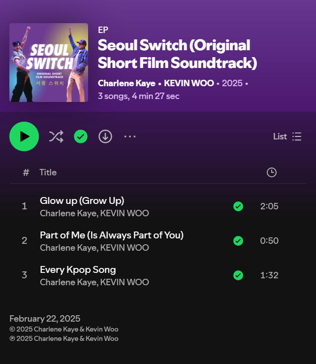 Kevin Woo and Charlene Kaye on Seoul Switch short film OST EP Kevin Woo and Charlene Kaye on Seoul Switch short film OST EP