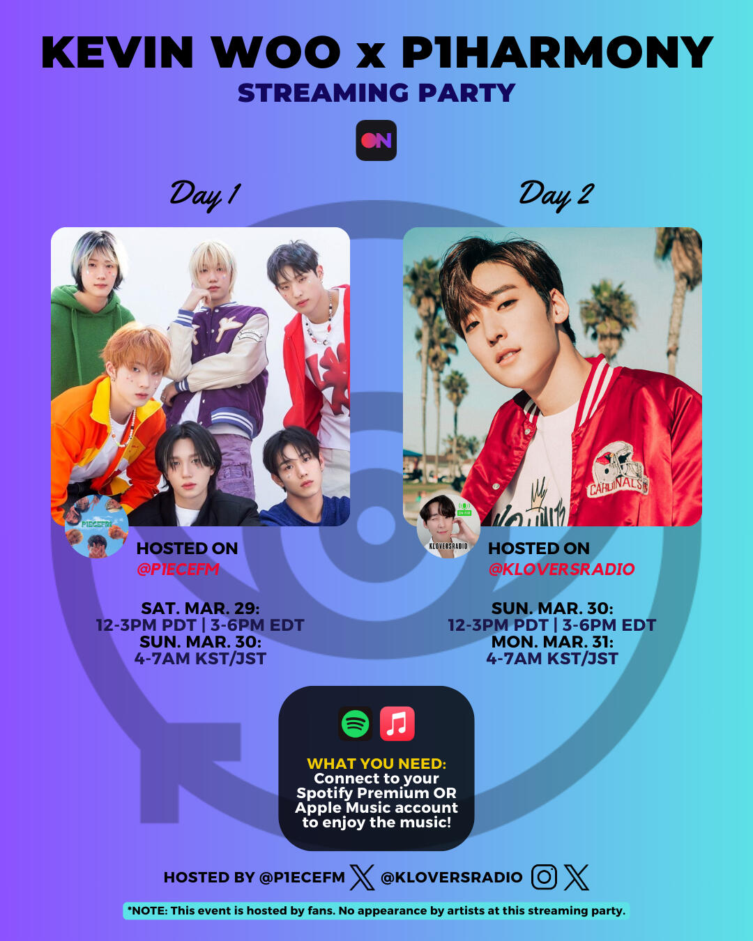 Kevin Woo and P1Harmony Stationhead Streaming Party