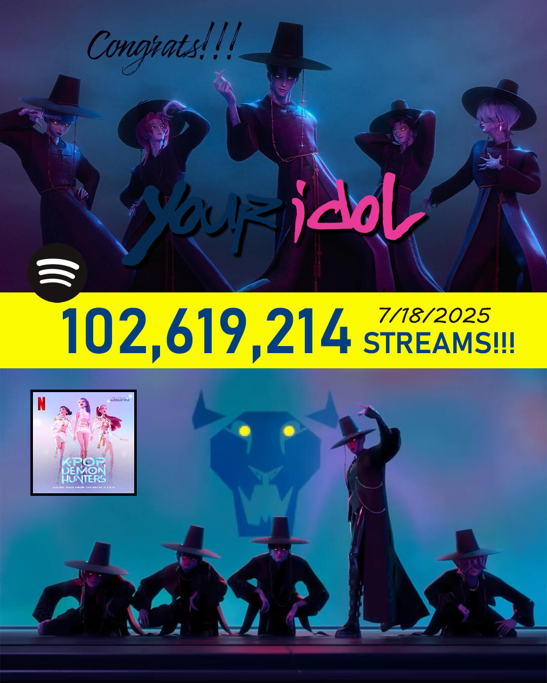 KPop Demon Hunters Saja Boys Your Idol 100M Streams on Spotify