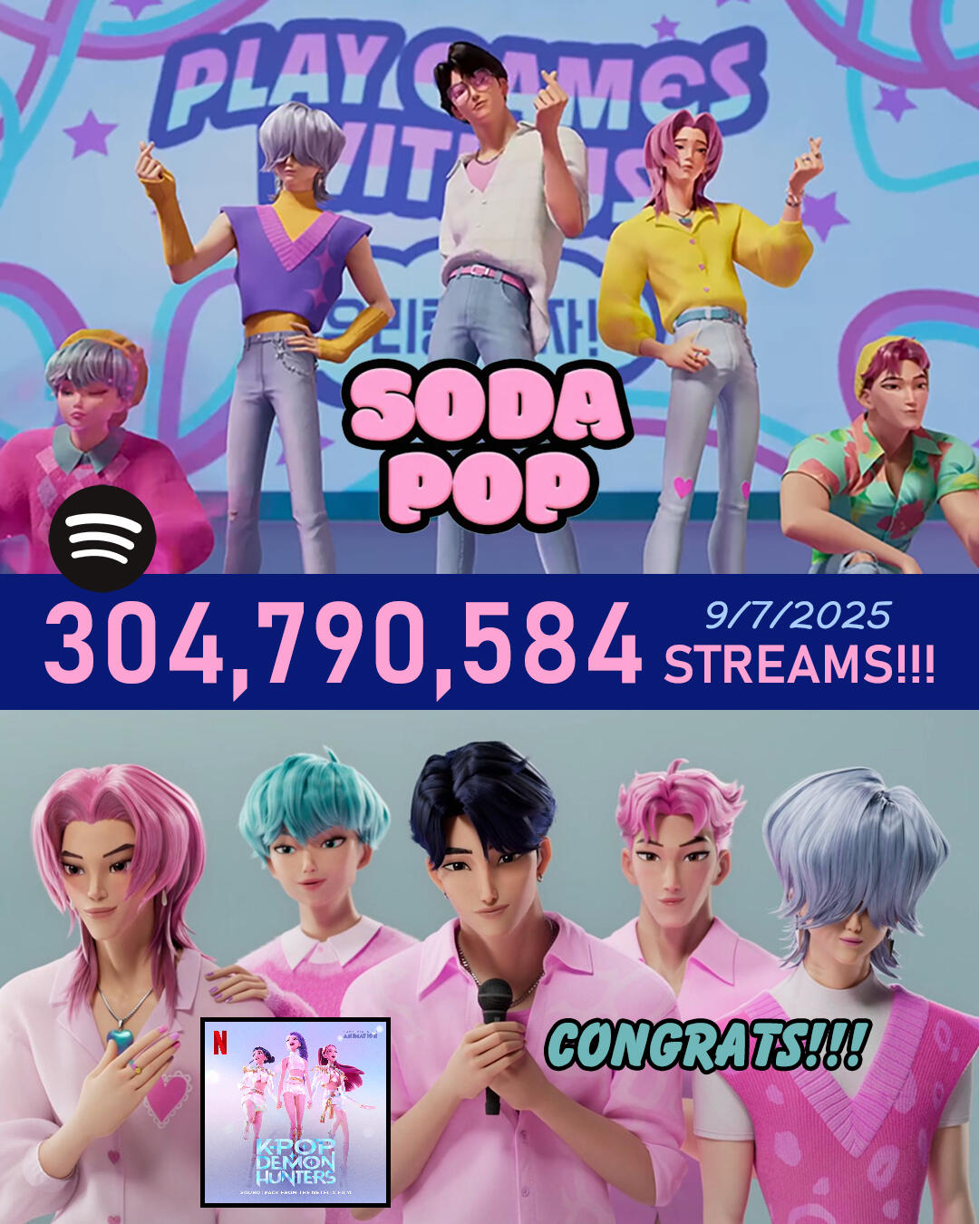 KPop Demon Hunters Saja Boys Soda Pop 300M Streams on Spotify