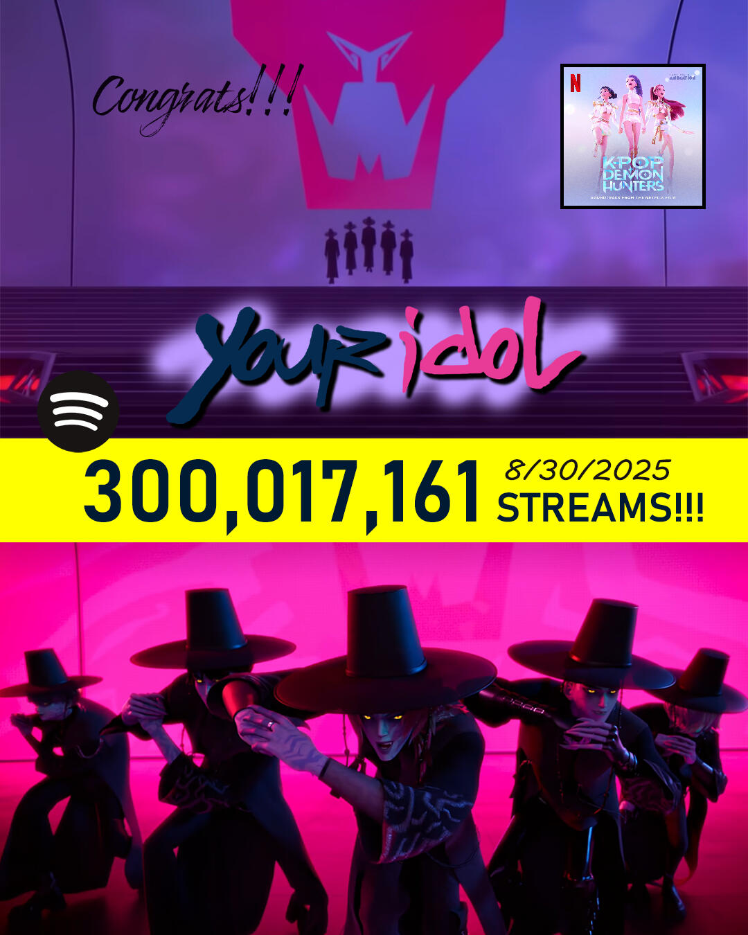 KPop Demon Hunters Saja Boys Your Idol 100M Streams on Spotify