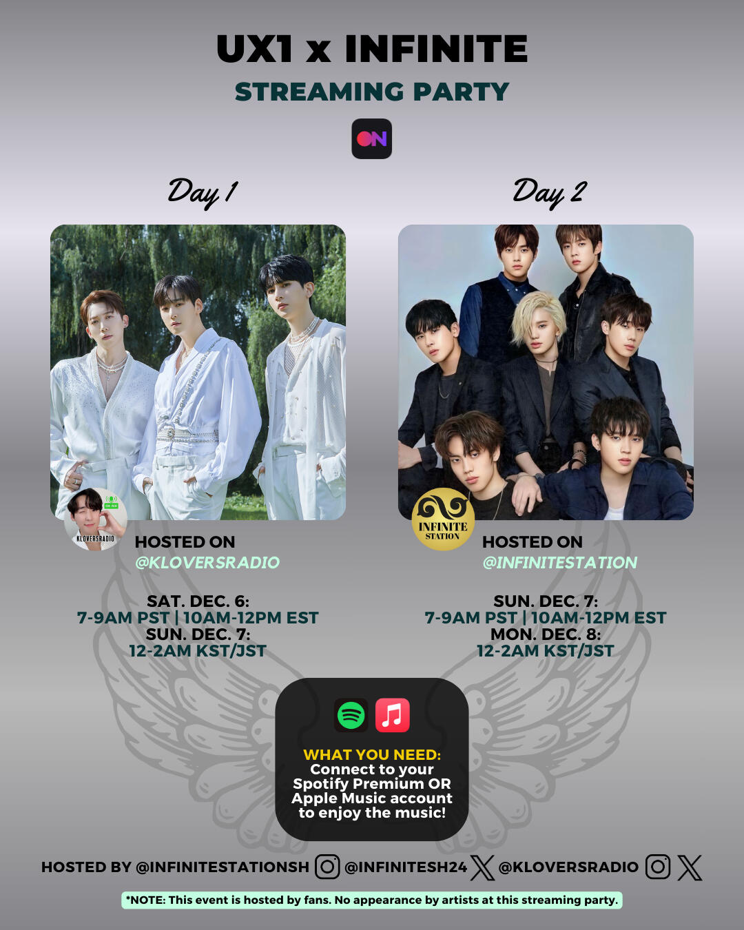 UX1 and INFINITE Stationhead Streaming Party